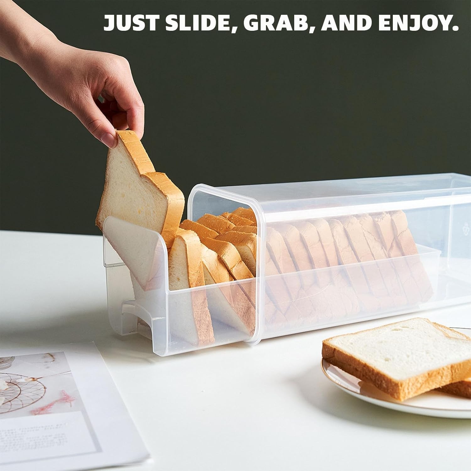 Slide-Out Bread Storage Container with Airtight Lid Clear Plastic Bread Box