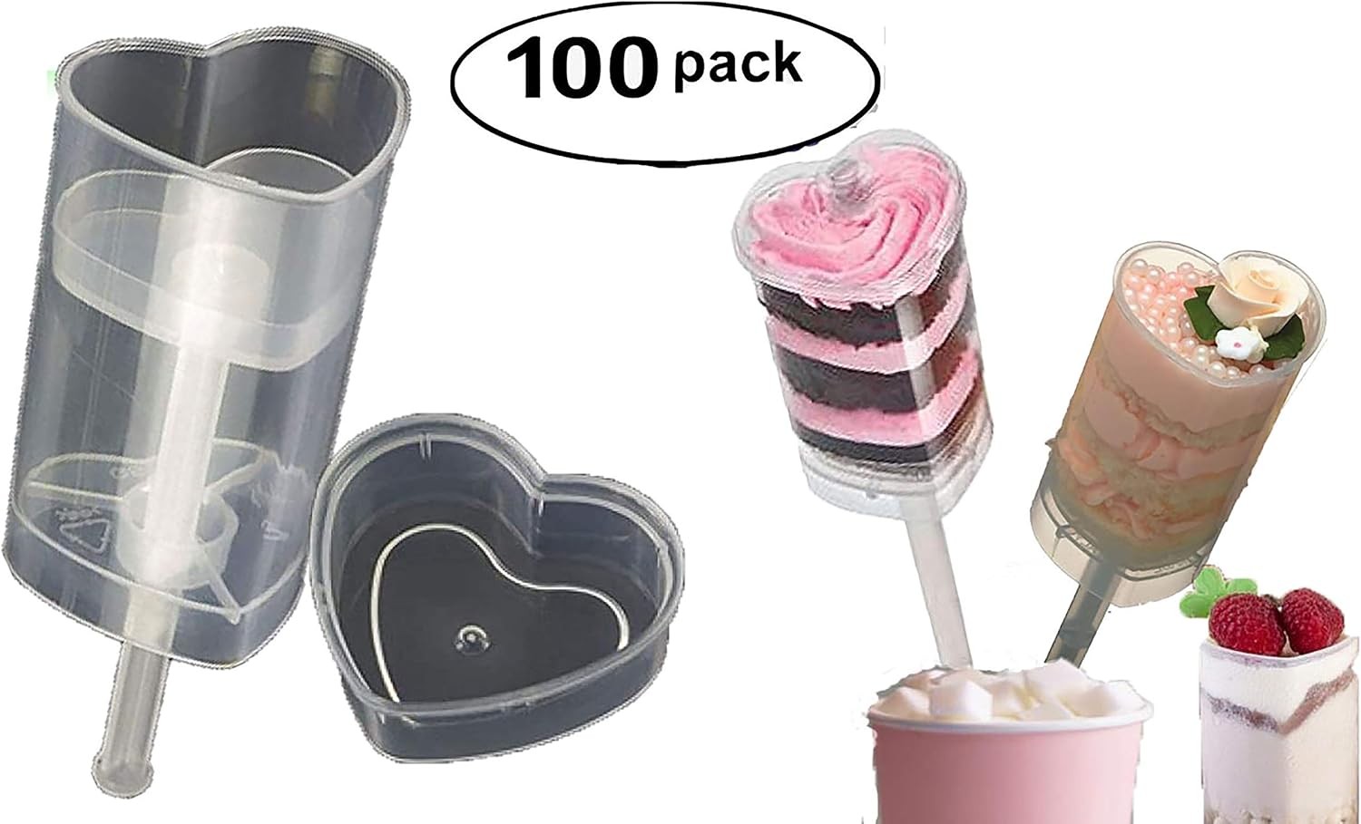 Pack of 100 Martellato Push Pop Containers, Push Up Pops Heart Martellato Cake
