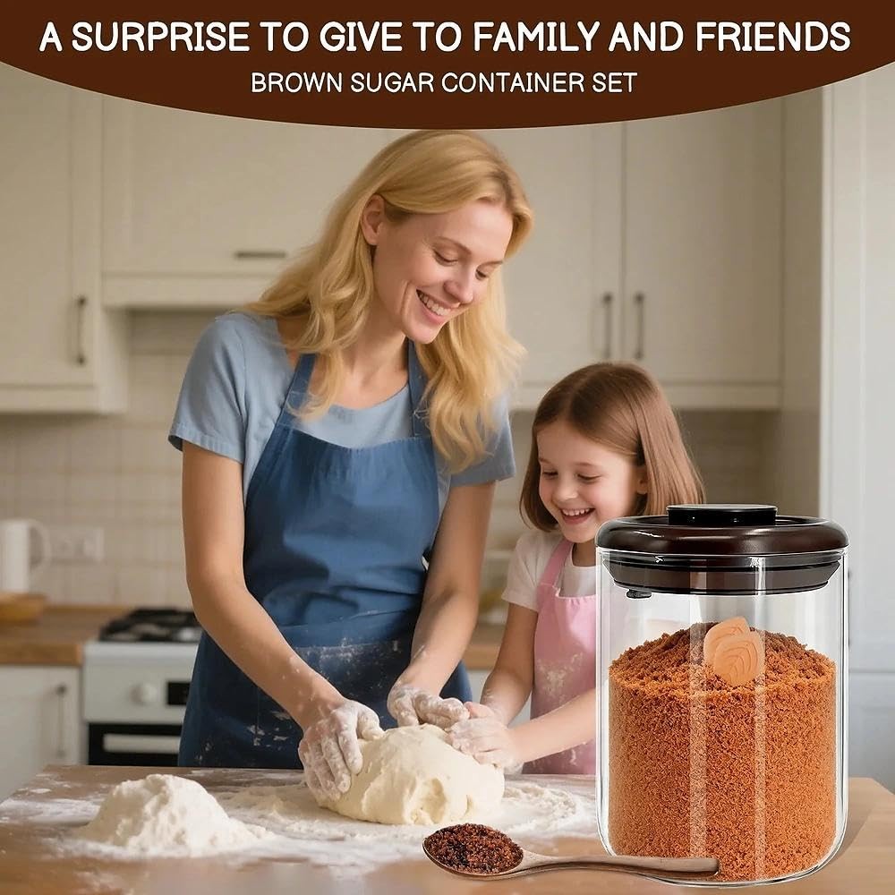 Airtight Brown Sugar Container – 0.95 Qt (900 ml) Glass Jar 9 inches, brown