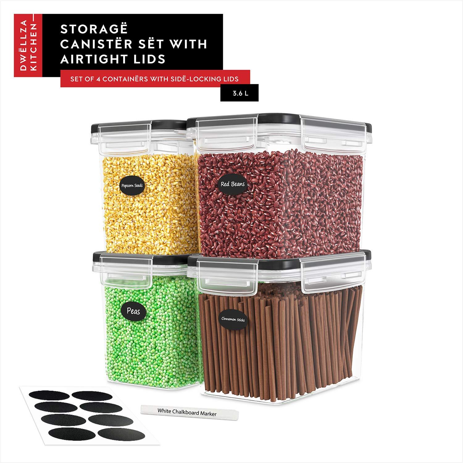 Airtight Food Storage Container Set 4 Pieces 3.6l Plastic Bpa Free Kitchen Pantr
