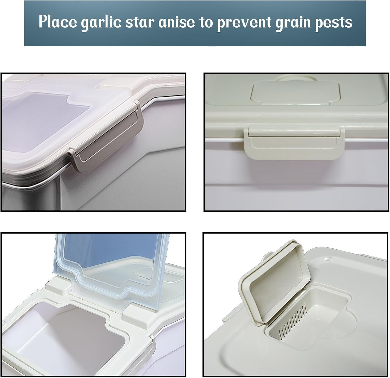 Airtight Rice & Flour Storage Containers with Lid, 100Lbs Capacity, 2Pcs