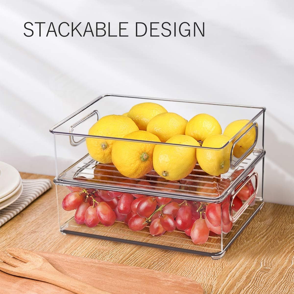 Stackable Refrigerator Organizer Bins, 6 Pack Clear Kitchen Organizer Container