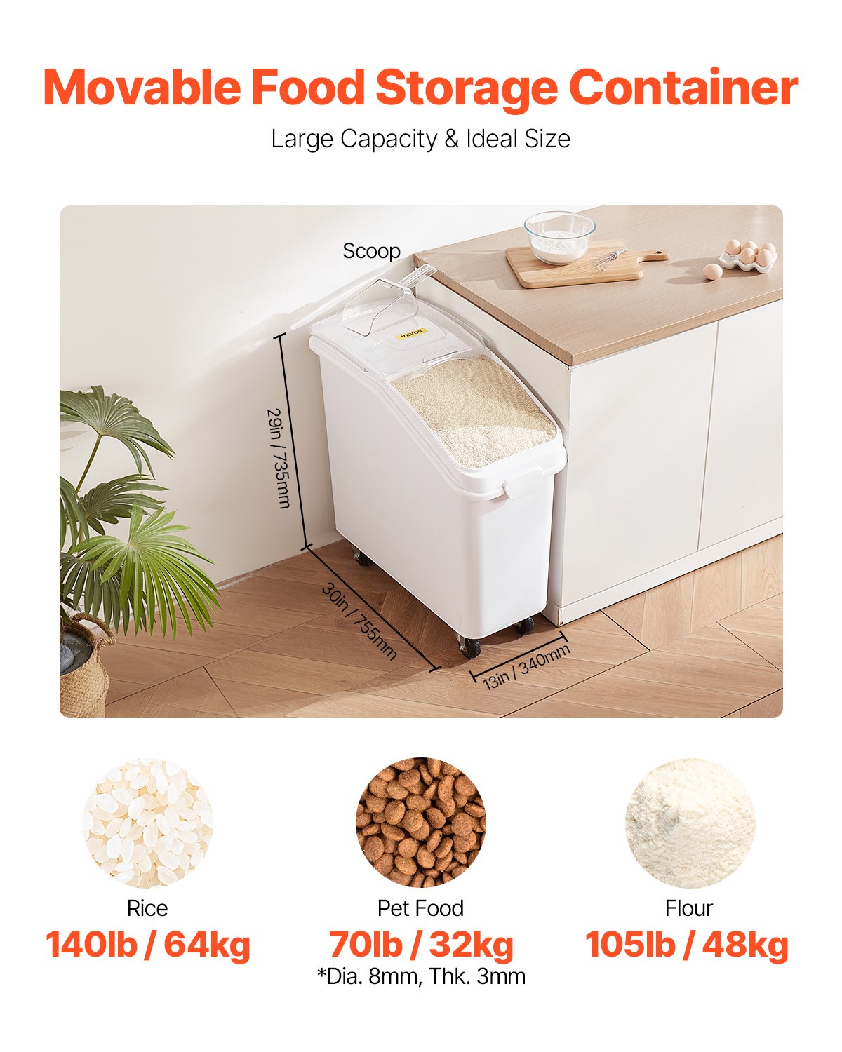 Uimoso 21Gal/80L Large Ingredient Storage Container Airtight Kitchen Flour Bin