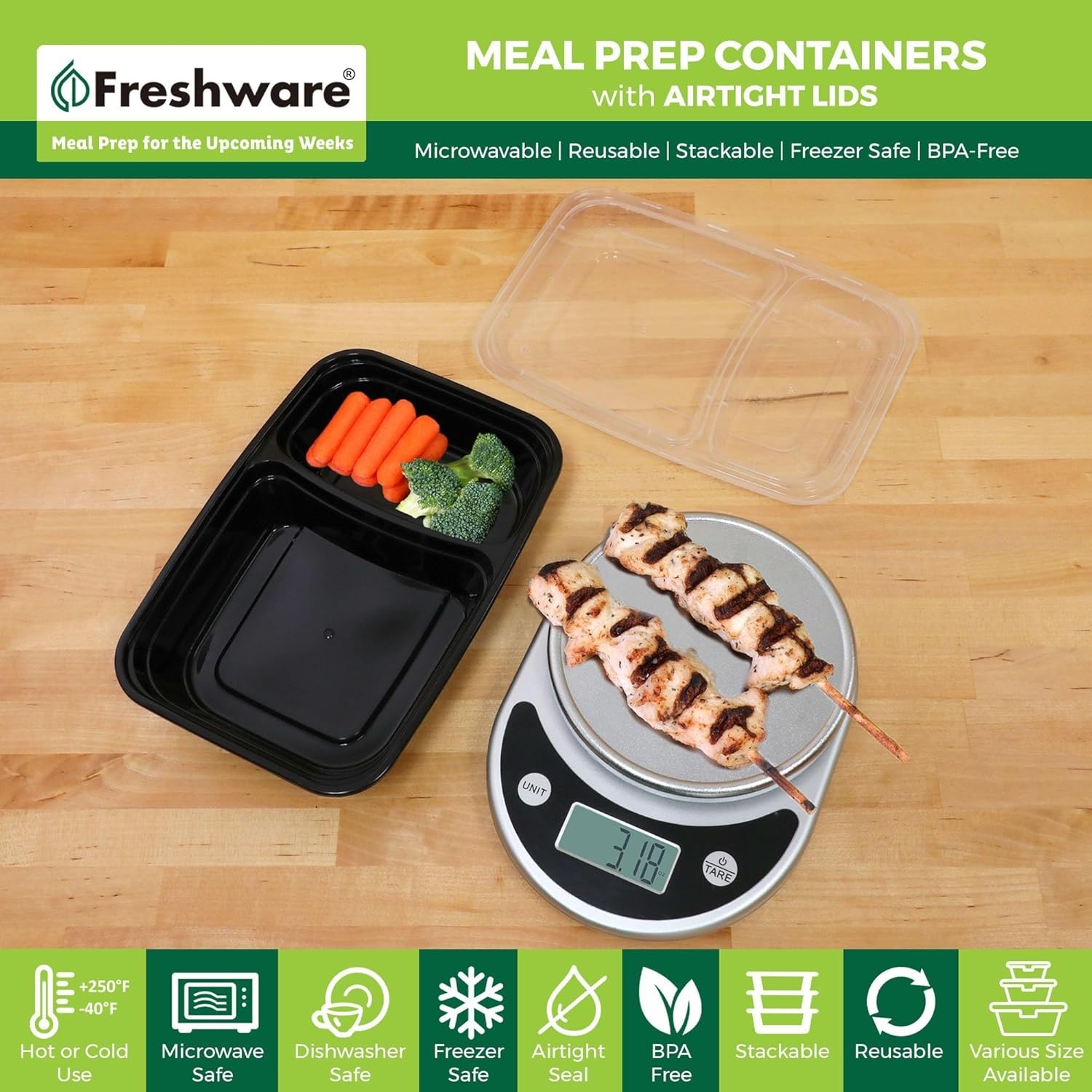 Versatile Meal Prep Containers [15 Pack] – 2 Compartment Bento Boxes, 28 oz