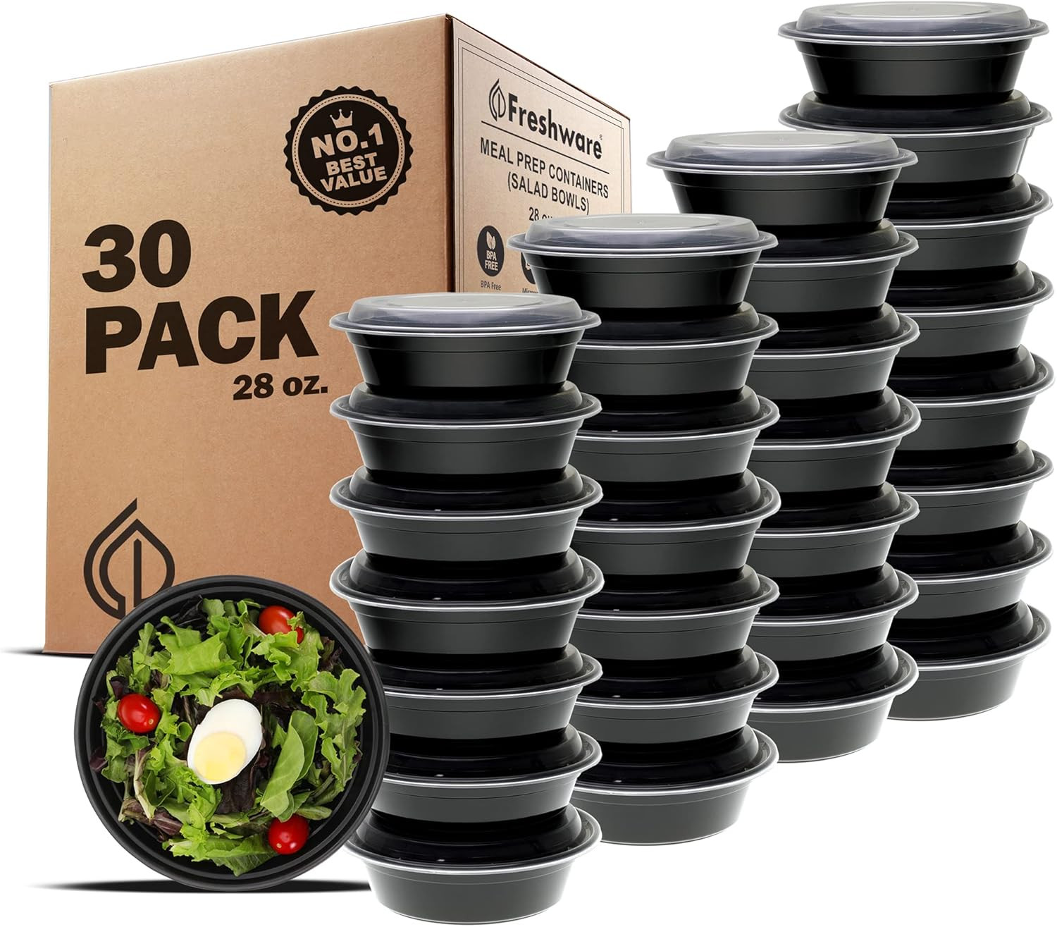 Meal Prep Bowl Containers [30 Pack] Plastic Bowls with Lids for Soup and Salad,