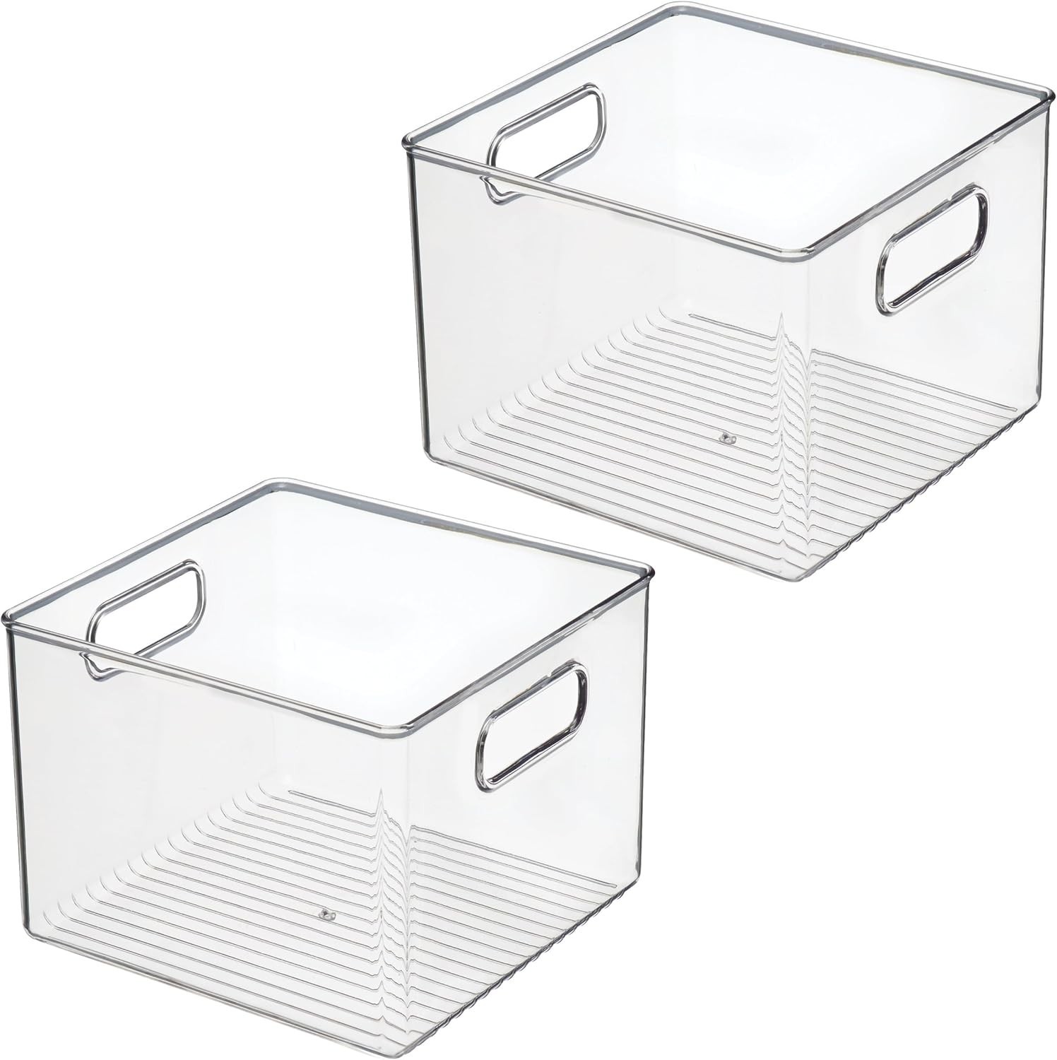 2 Pack iDesign Pantry Storage Bin with Handles Clear Kitchen Cabinet Fridge Orga