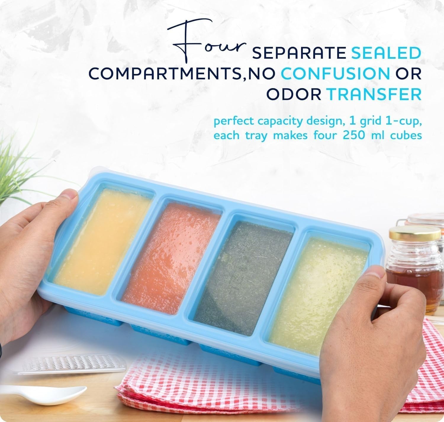 Silicone Freezer Trays with Lid,1-cup Soup Freezer Container large Ice Cube M…