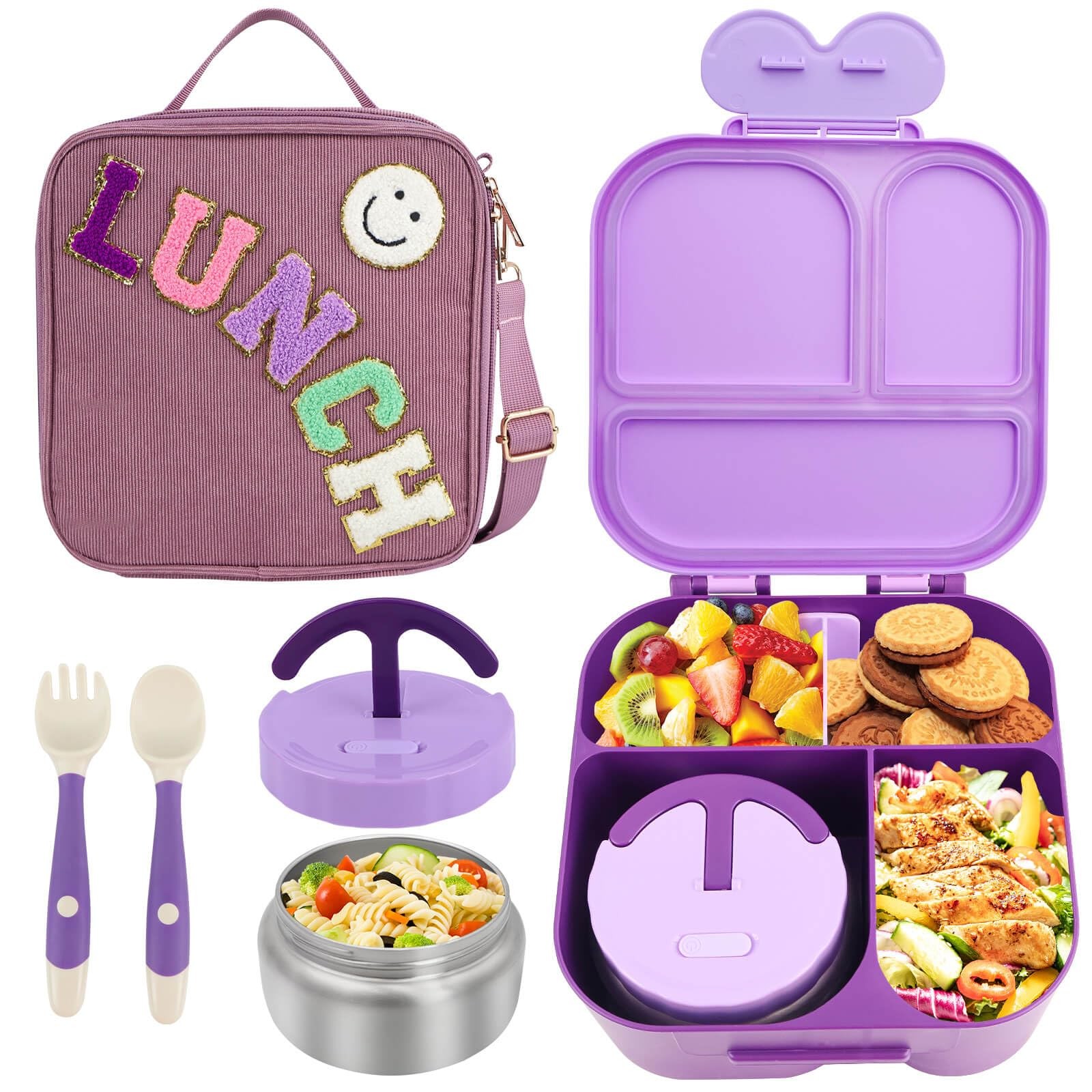 Lunch Box with Bento 4 Compartment, 9.2 x 3.9 x 9 inch, Purple