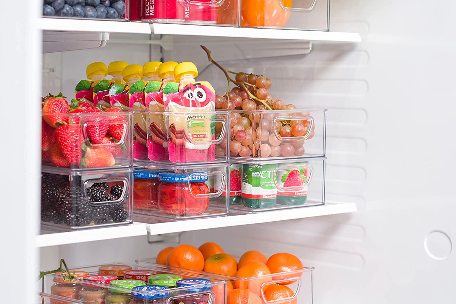 Set of 6 Refrigerator Organizer Bins – Stackable Fridge Organizers with Cutout H
