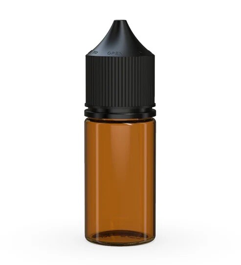 CHUBBY GORILLA 30ML STUBBY Bottles (5pack) TRANSLUCENT AMBER BOTTLE/BLACK LID