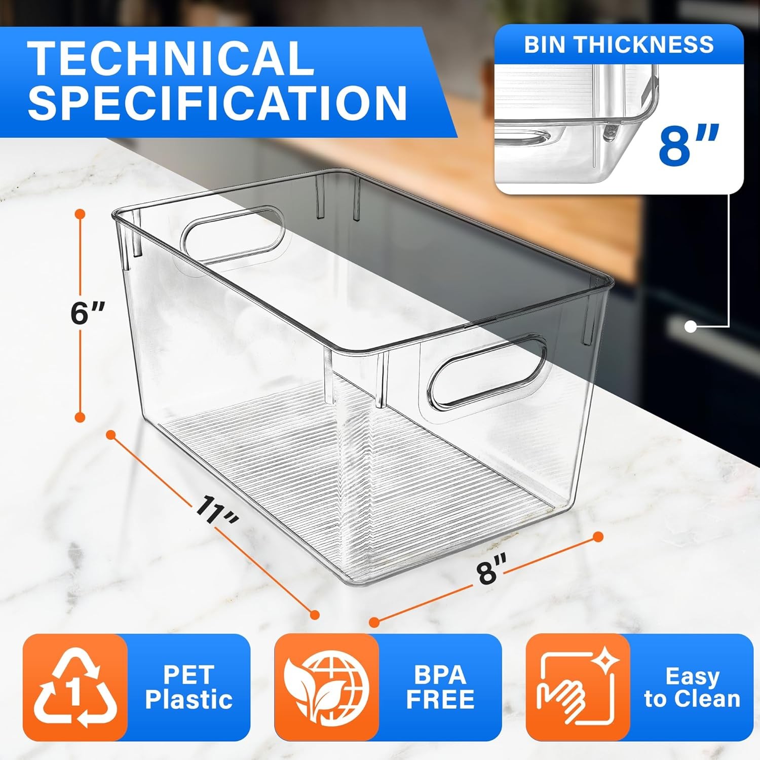 Multi-purpose Refrigerator Bins 2 pieces Large Capacity Stackable Fridge Bin