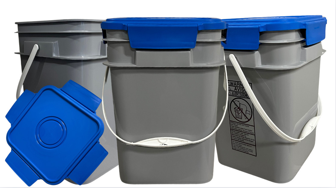 4 Gallon Square Food Grade Bucket Pail with leak proof gasket lids- Pack of 3