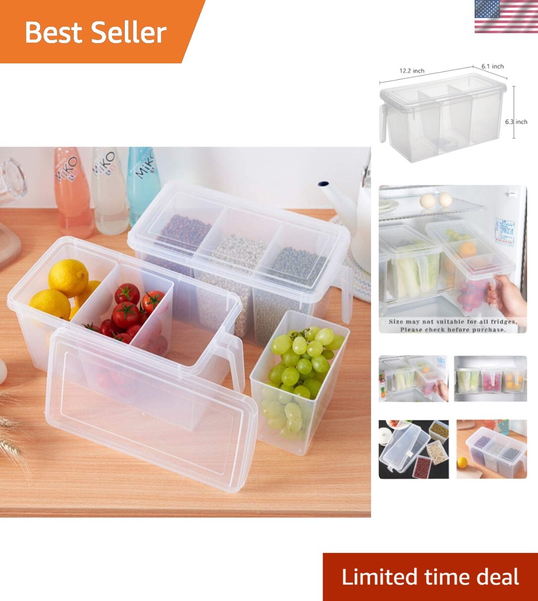 Space-Saving Plastic Storage Containers with Handles – 2 Pack for Food Freshness