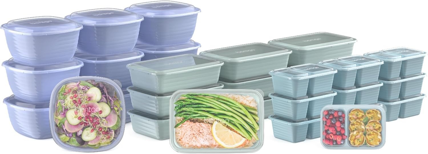 60 Piece Meal Prep Food Container Set BPA Free Microwave Safe Floral