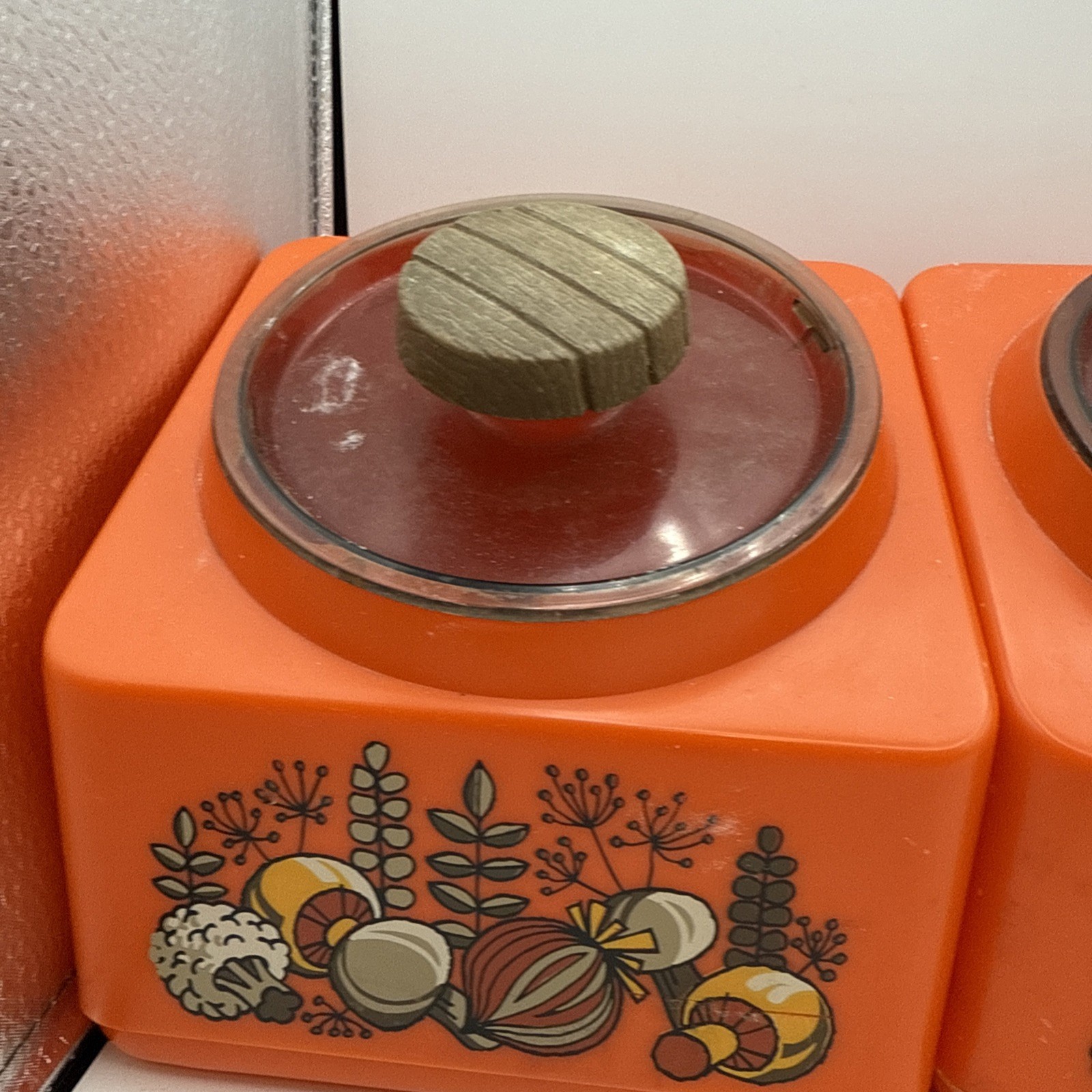 MCM Rubbermaid Storage Bin Canister Containers Orange Mushroom 3 Vintage