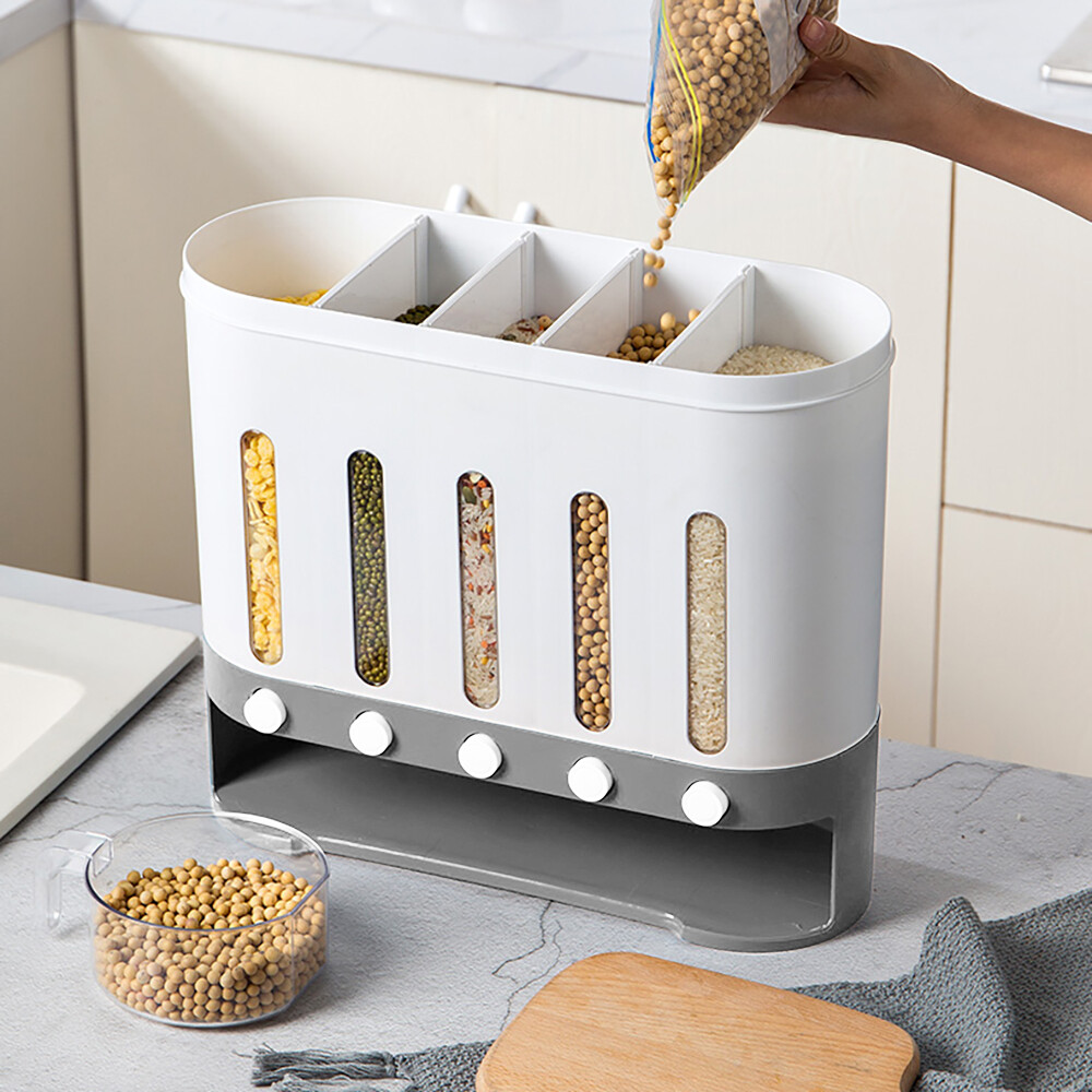 Cereal Dispenser Rice Grain Barrel Storage Container Wall Mount Case Kitchen