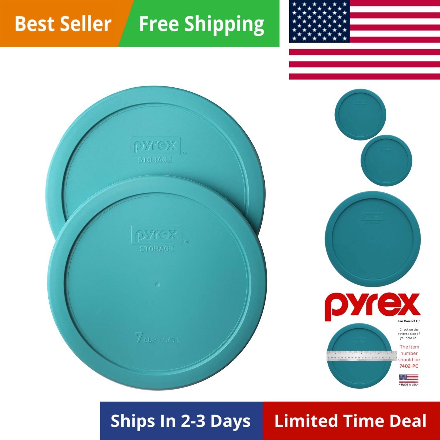 7402-PC 6/7-Cup Turquoise Food Storage Replacement Lid 2-Pack –