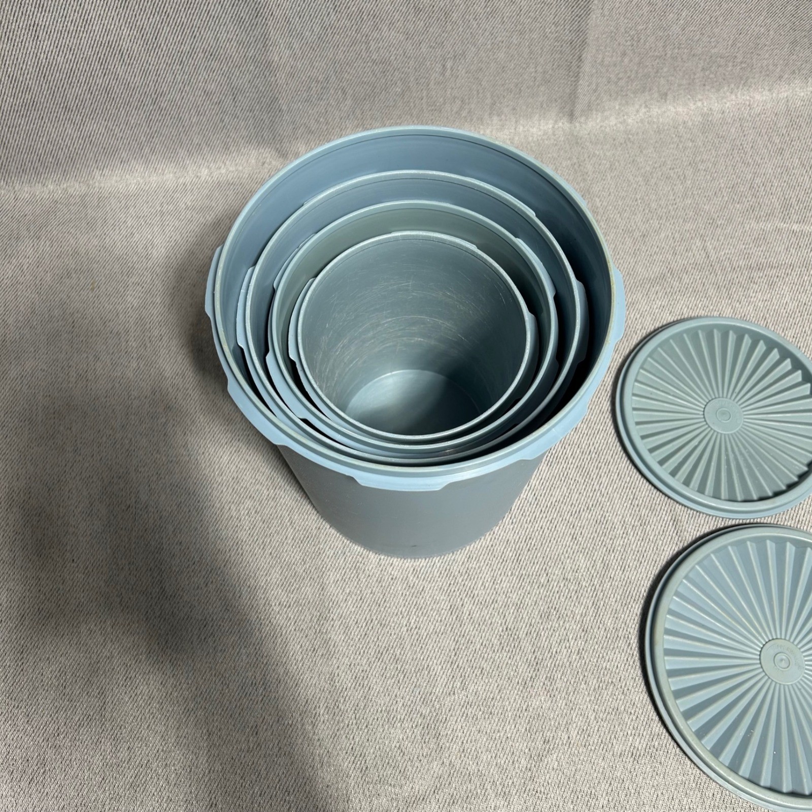 Tupperware 4 Piece Servalier Nesting Canister Set with Lids Blue Vintage Storage