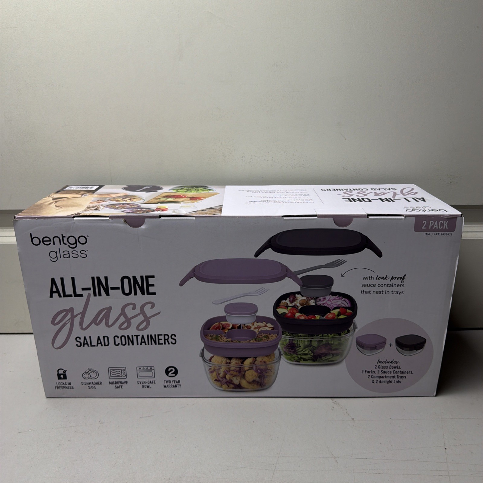 Bentgo Glass Salad Container with Locking Clips 2-pack