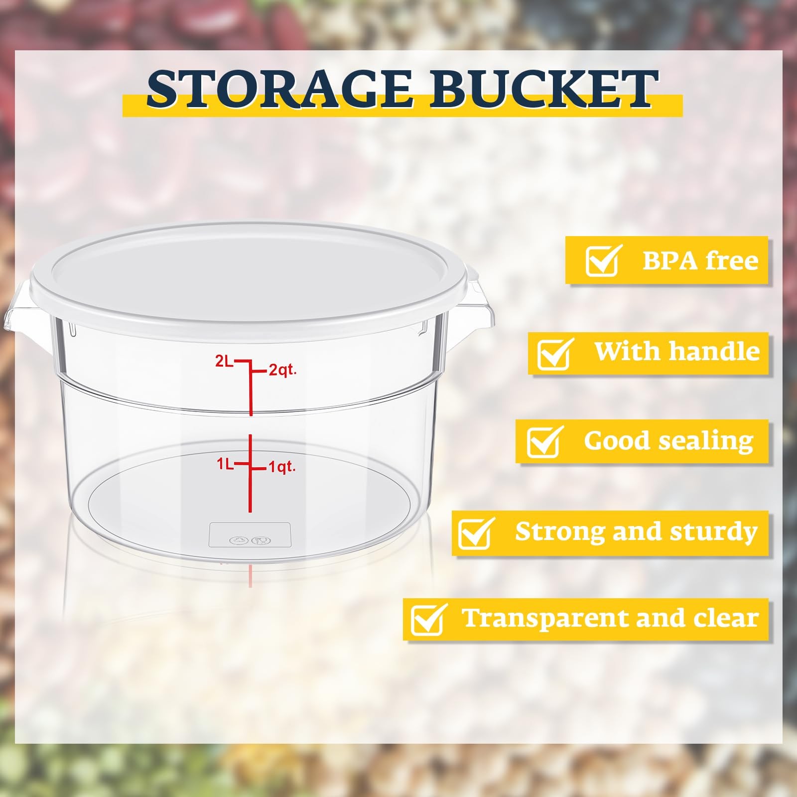 1 Pcs 2 Qt Clear Round Food Storage Container with Lid, Dough Proofing Bucket…