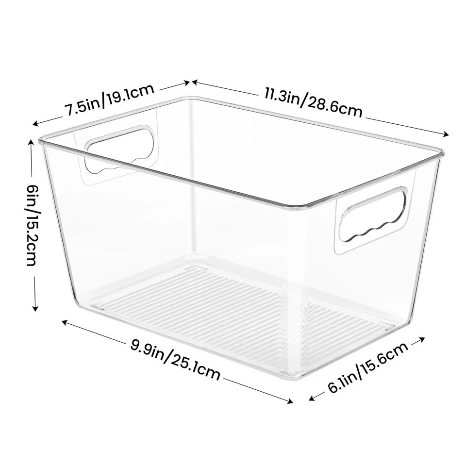 6 Pack Clear Pantry Organizer Bins, Plastic Containers with Handle for Kitchen,F