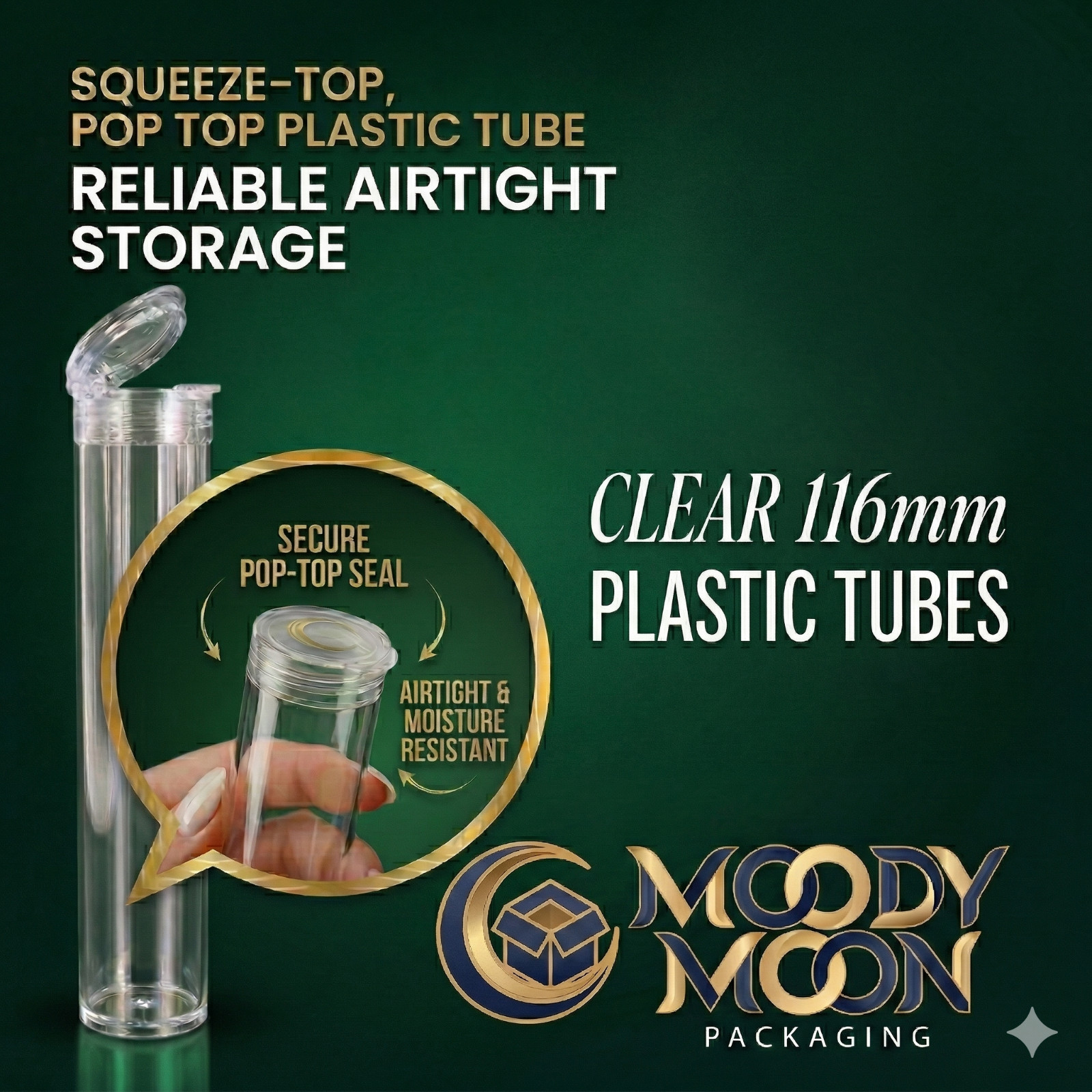 1000 Pack 116mm Tubes Clear King Size – Plastic Pop Top Tubes with Squeeze Cap