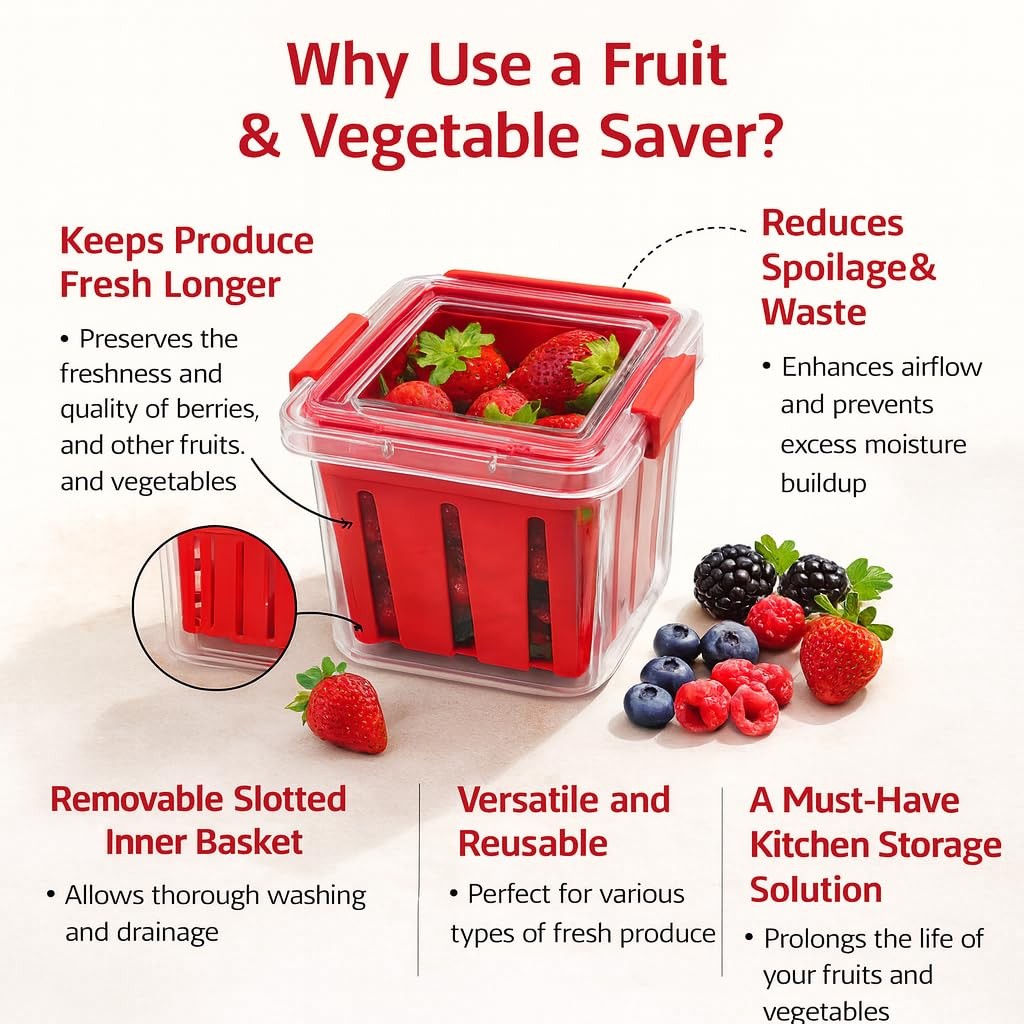 Home & Style Produce Storage Container with Colander – Rinse, Drain & Keep Fr…