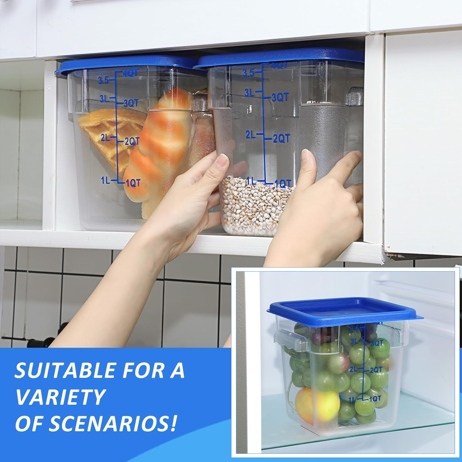 12 Pcs 4 Qt Commercial Food Storage Containers with Lids Restaurant Square Airti