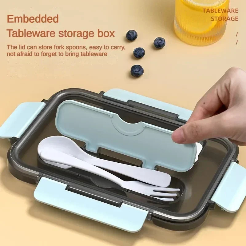 1 Pc 1500ml Compartment Bento Lunch Box with Fork Spoon Kids Office Microwave