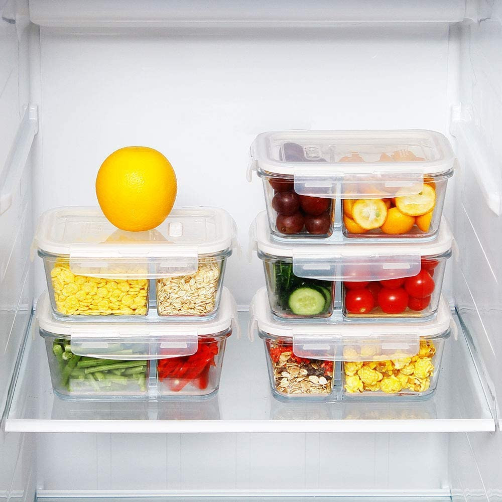 3 Pack 36Oz Bento Box Glass Meal Prep Containers with 3 Compartments, Glass Food