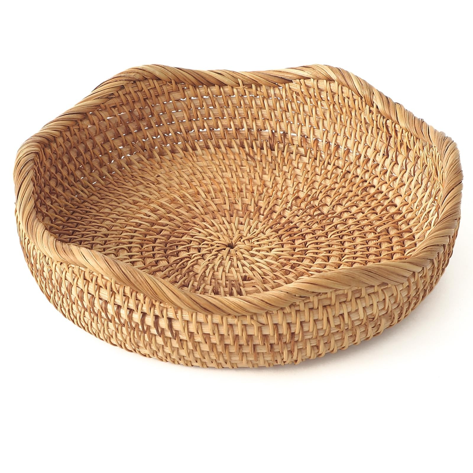Handmade Rattan Bread Baskets Round Wicker Fruit Serving Storage Bowls, Natur…