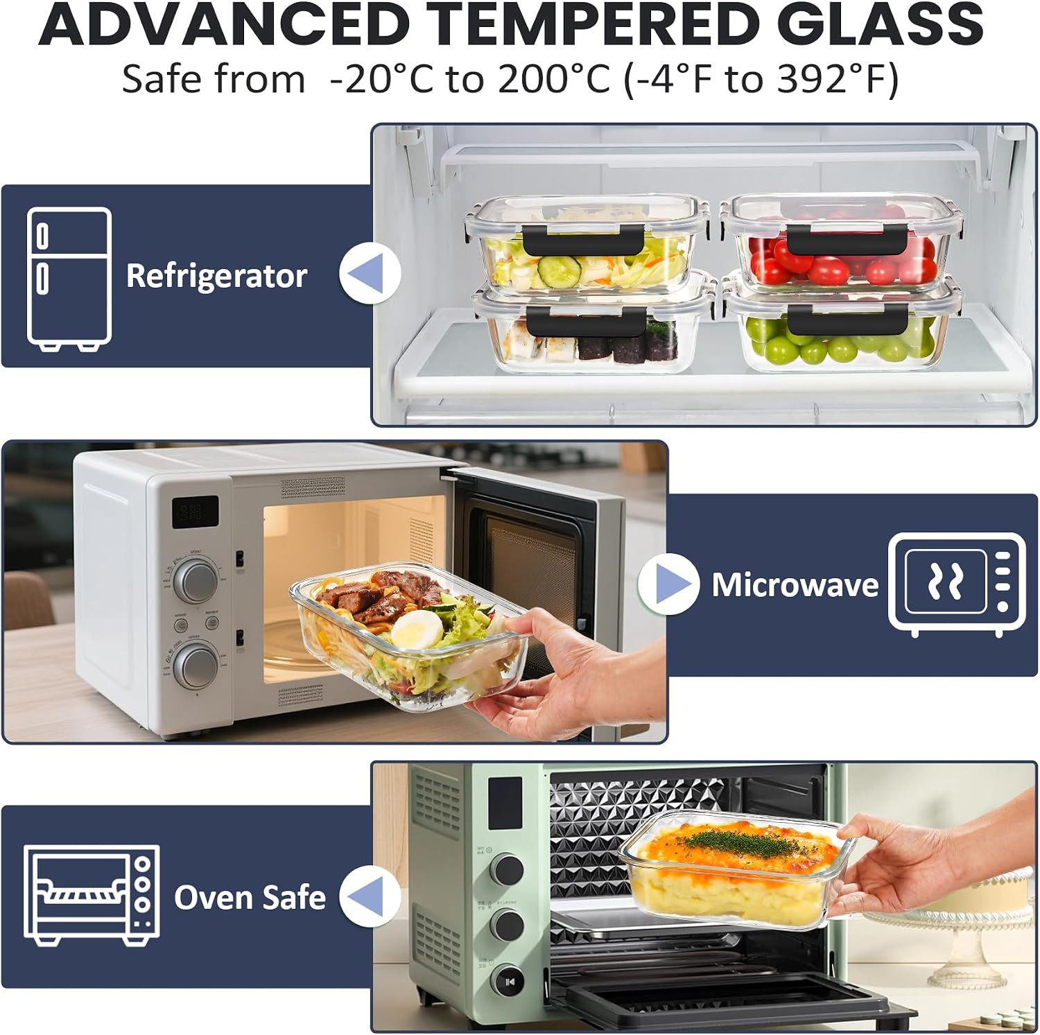 Airtight 35oz Glass Food Storage Containers – 4-Pack, Safe for Microwave & Oven