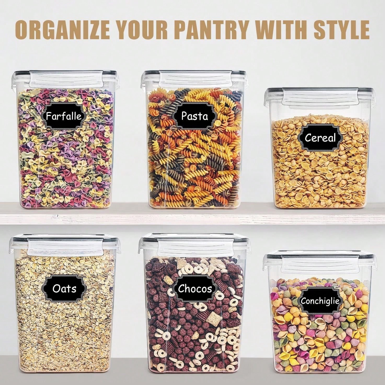 4pc 5.2L Airtight Food Storage Containers Pantry Canisters Labels