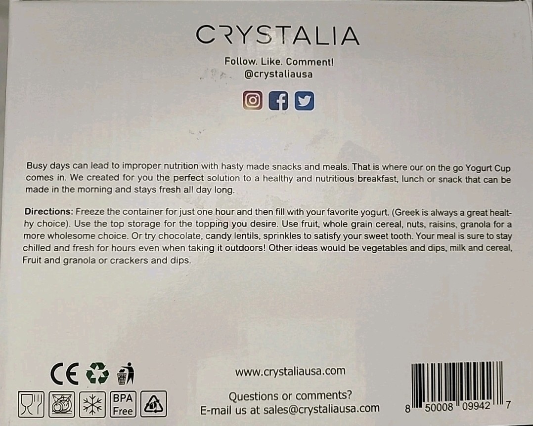 Crystalia Yogurt Parfait Cups BPA Free Reusable with Lids and Spoons 4 Set 20oz