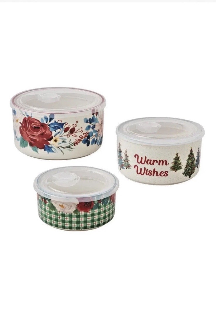 The Pioneer Woman Wishful Winter 6 Piece Round Ceramic Nesting Bowls New In Box