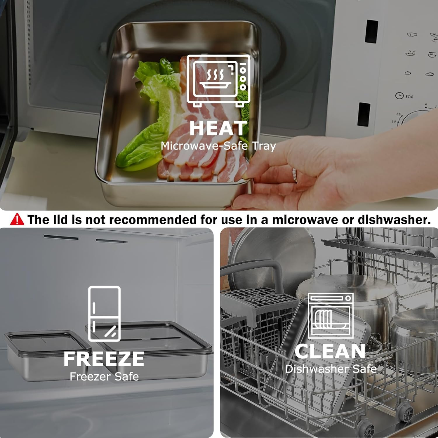 Bacon Container for Refrigerator, 1 Pack 304 Stainless Steel Airtight Deli Me…