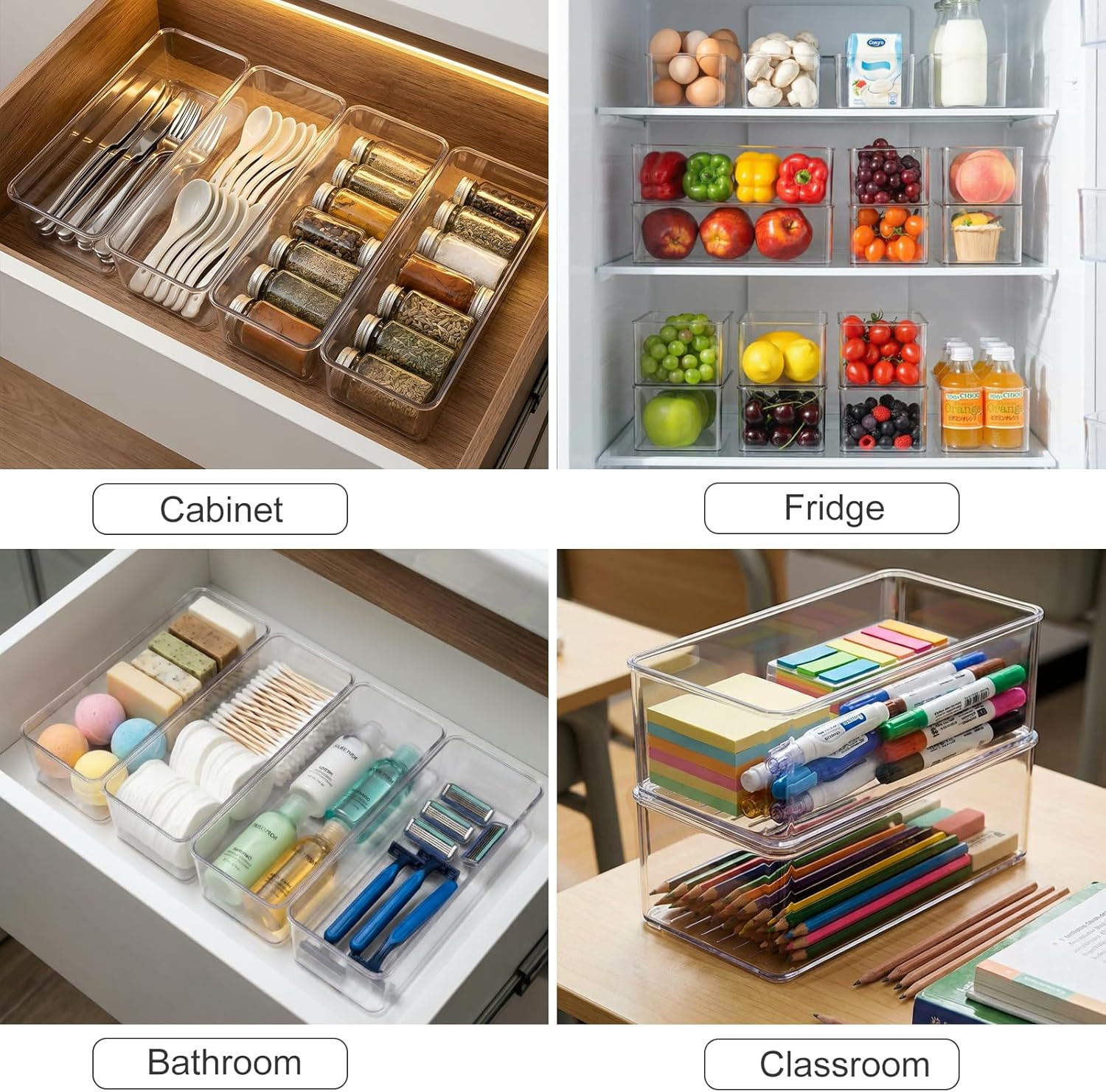 4 Pack Refrigerator Organizers and Storage 4 Small Stackable Clear Plastic Bins