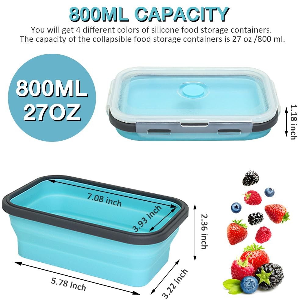 Collapsible Silicone Food Storage Container 4 Pack, Silicone Storage Containe…