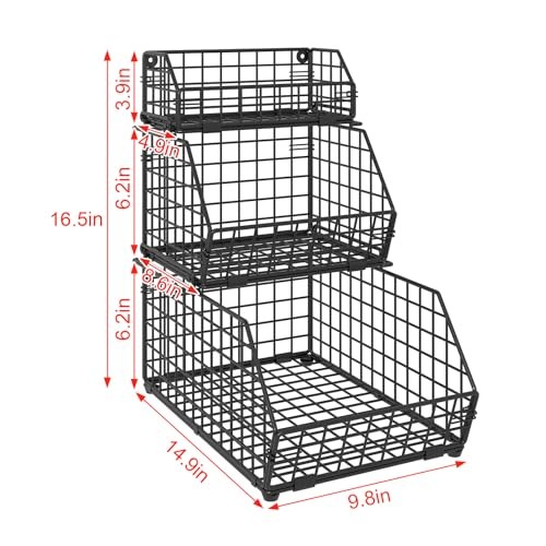 3-Tier Fruit Basket for Kitchen Counter, Stackable Wire Baskets Wall, Potato and