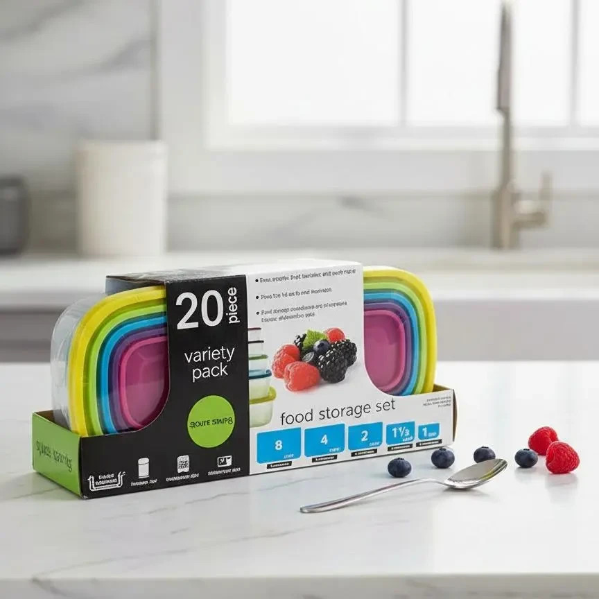 20-Piece Durable Plastic Food Storage Container Set – Kitchen Meal Prep
