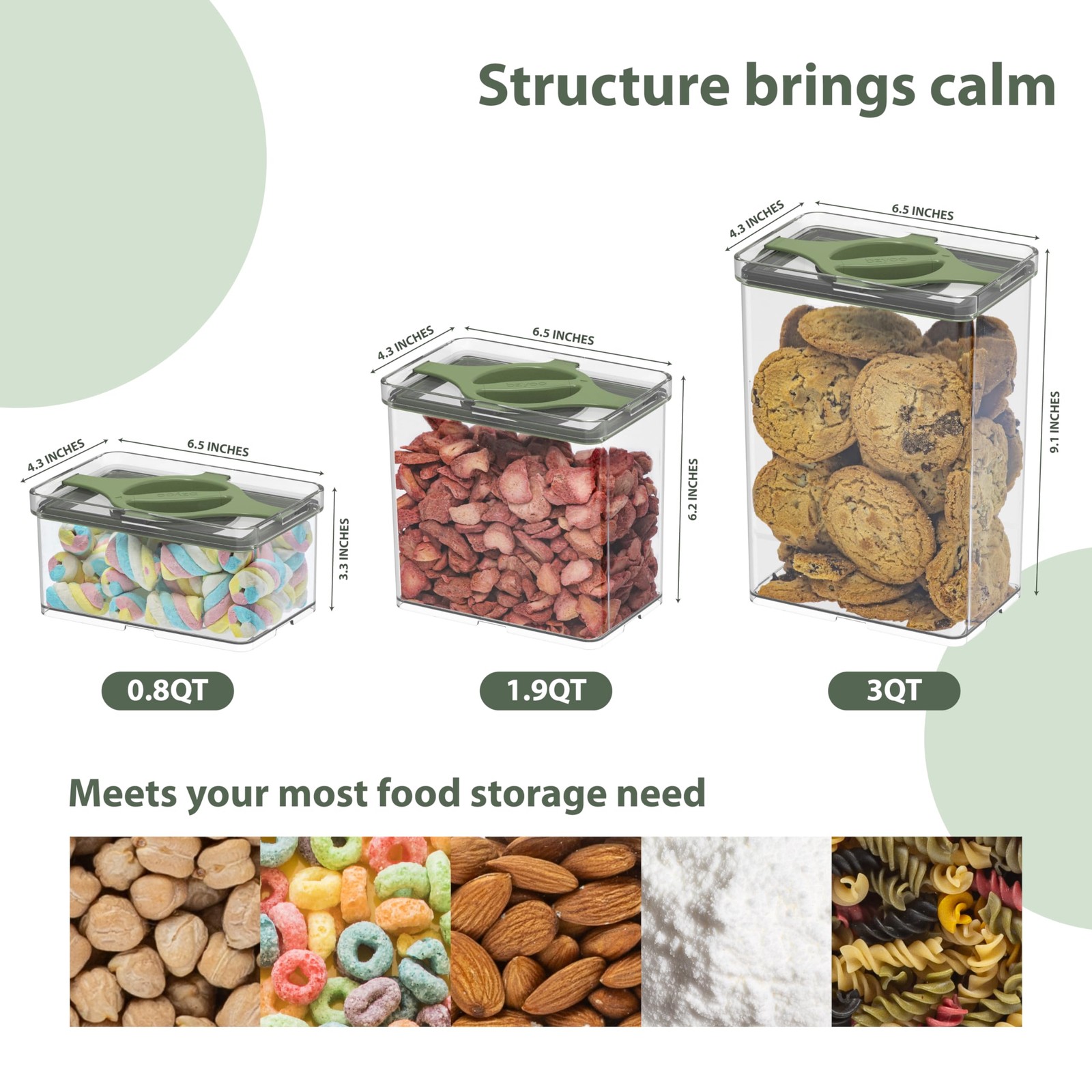 Leakproof Food Storage Container Set with Twist-Lock Lids, 3-Pack BPA-Free St…