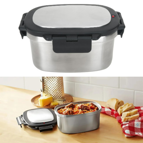 33 Oz Rectangular Insulated Food Container Removable Divider Stainless Steel