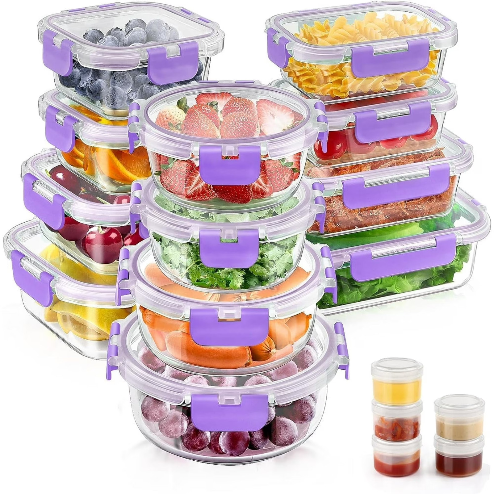 34pcs Glass Food Storage Containers with Lids Set, Airtight Meal Prep Containers