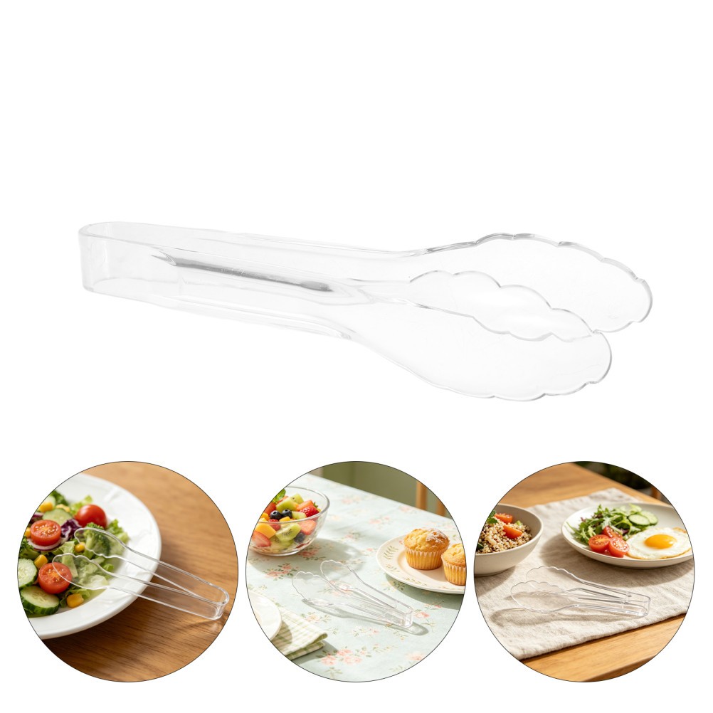 10Pcs Transparent Pe Plastic Catering Buffet Tongs Reusable Small Food Serving