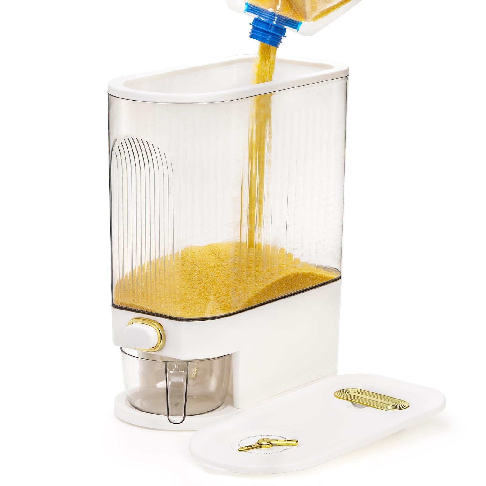 Clear Rice Holder Dispenser, 22 Lbs Large Grain Storage Container with Measur…