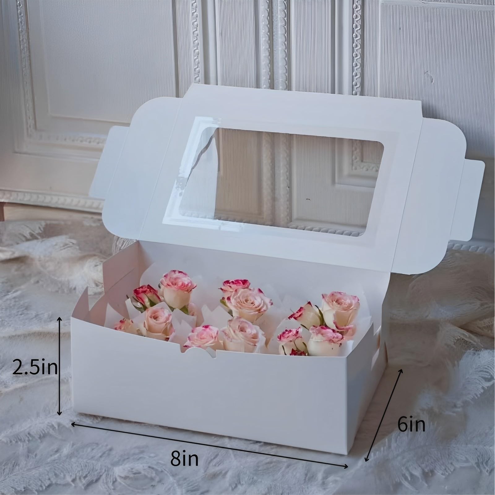 20 PCS 8x6x2.5 Inch White Cookie Pastry Treat Boxes Window Gift Bread Donut
