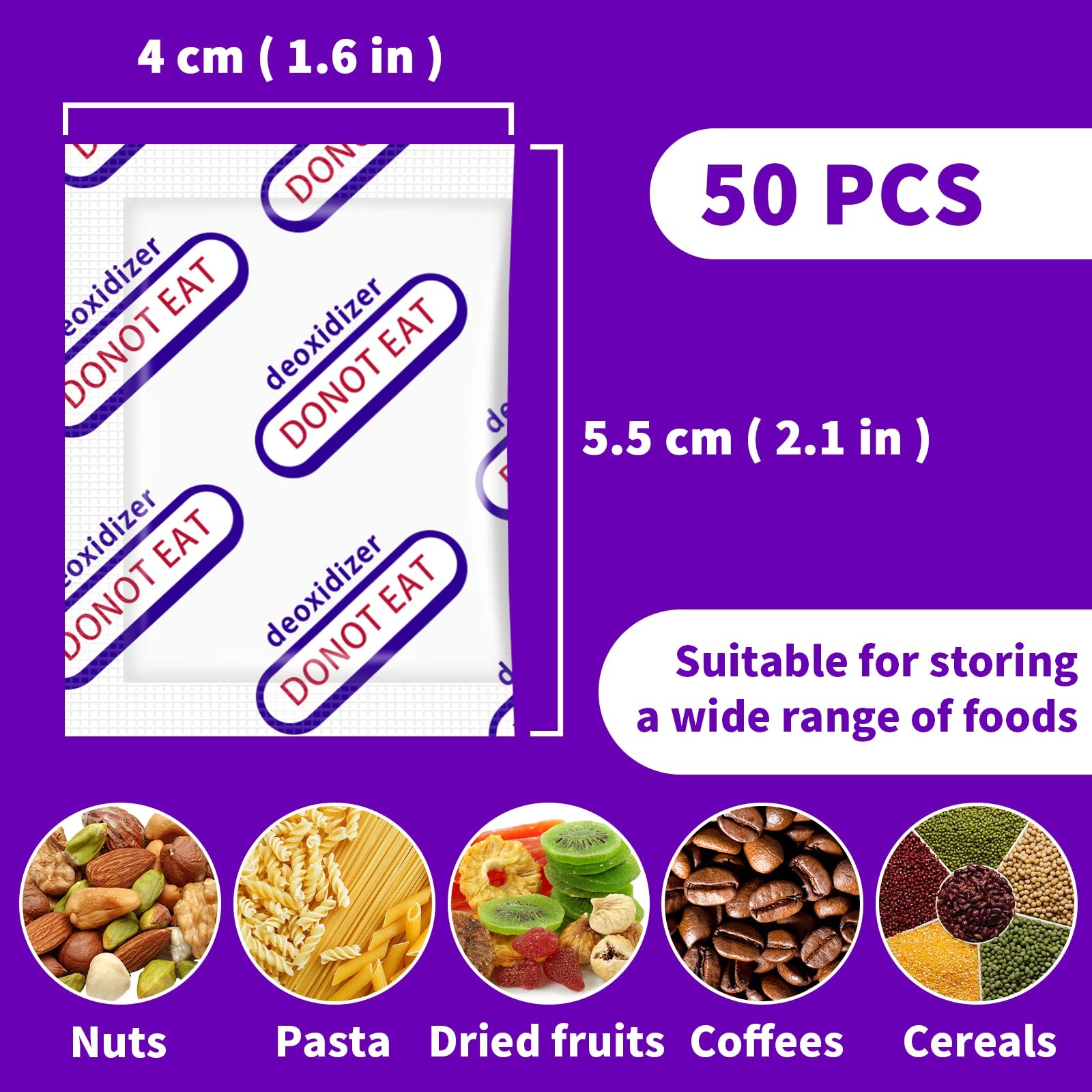 Individually Wrapped – Oxygen Absorbers for Food Storage 500cc, 50 Packs, Foo…
