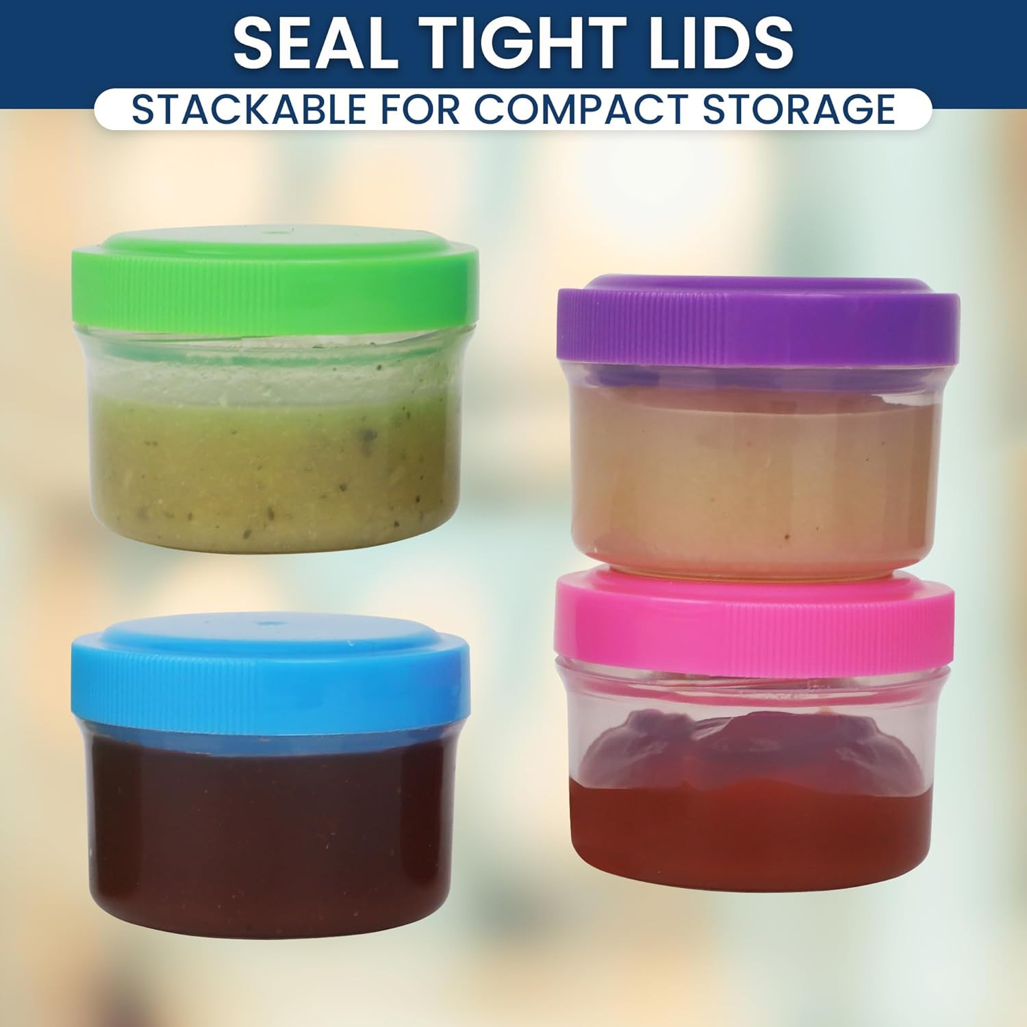 Condiment Containers with Screw Lids (4-Piece) – 1.4 Ounce – Bright Colors