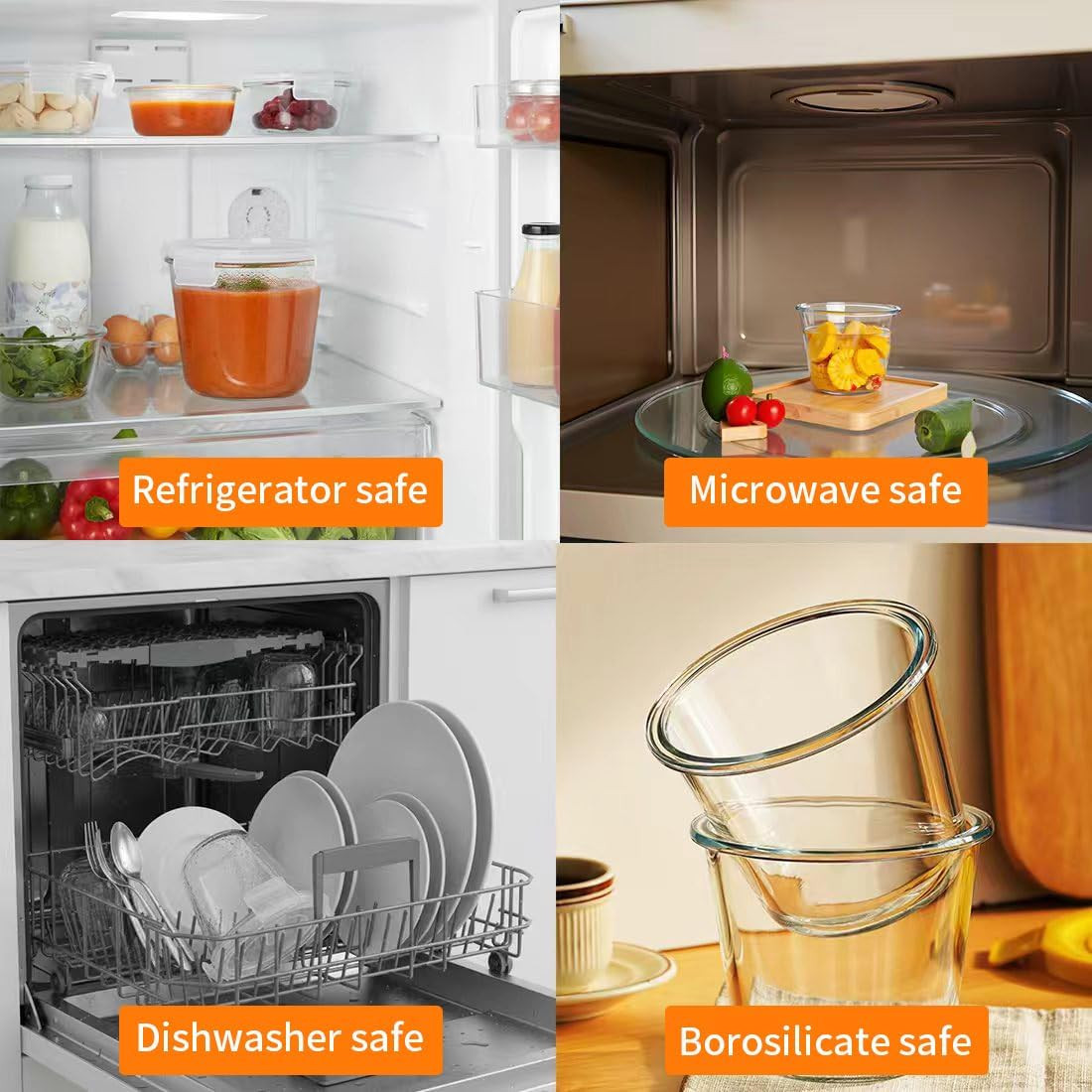3Cup round Glass Food Storage Containers with Airtight Lids, 23Oz Glass Meal Pre