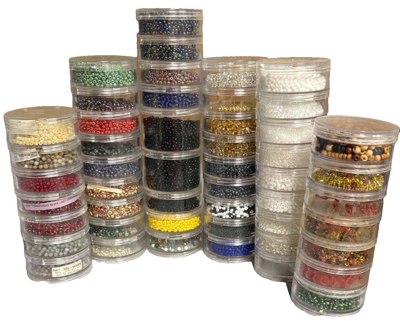 Beads-50 Rd Plastic Containers-Various Colors Seed-Jasper & Lilac Beads-8lbs 4oz